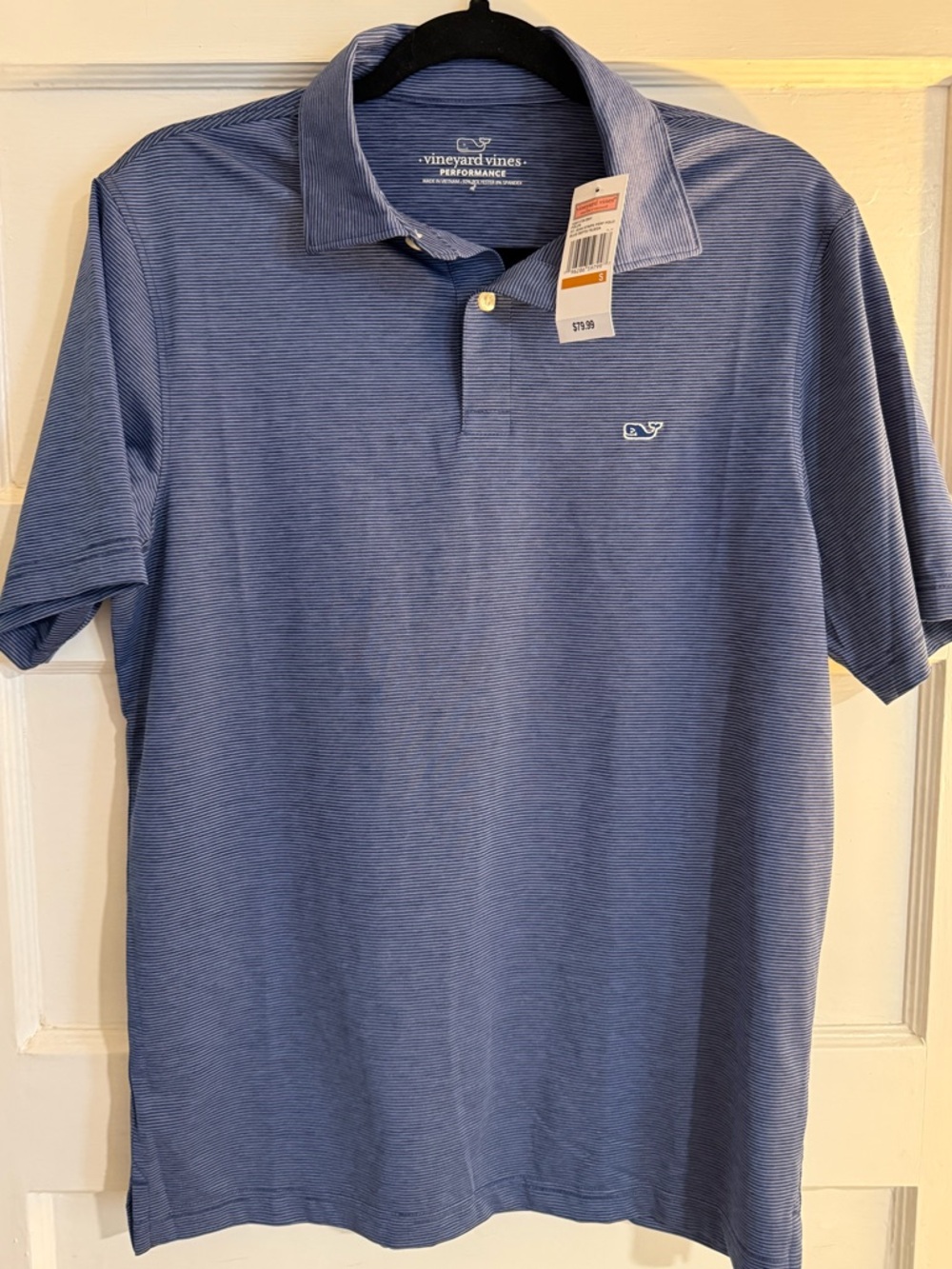 NWT Vineyard Vines Men's Blue White Micro Stripe Performance Polo Small